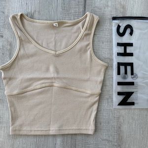 SHEIN Ribbed Khaki Crop Tank